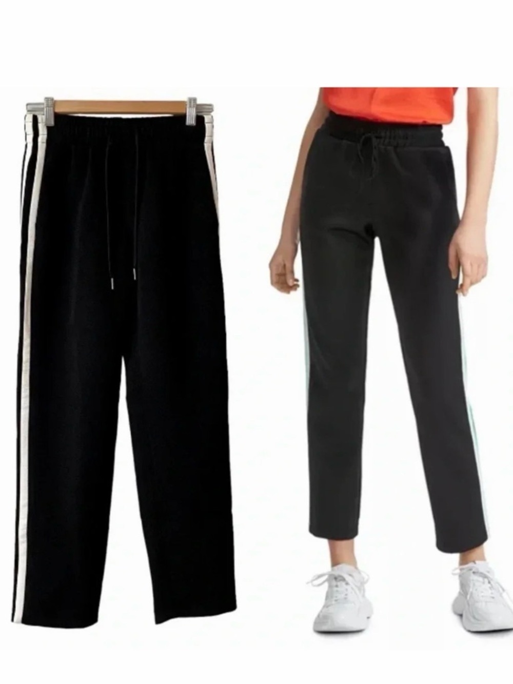 Maje Paris Black Side Stripe Track Pants Small Straight Leg Joggers